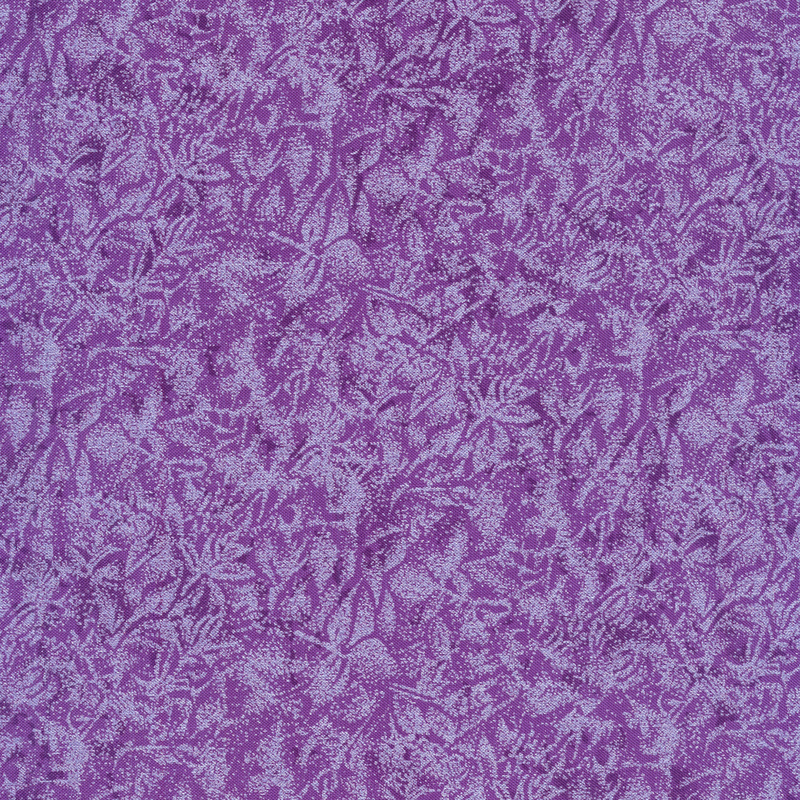 Tonal purple fabric features mottled design with metallic frost accents