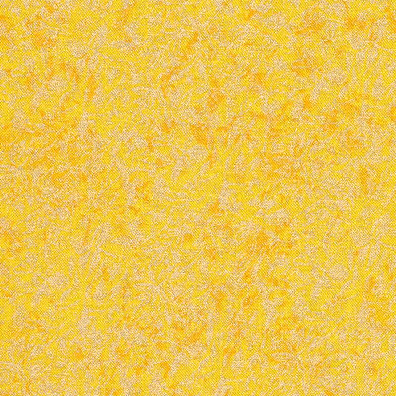 Tonal bright yellow fabric features mottled design with metallic frost accents