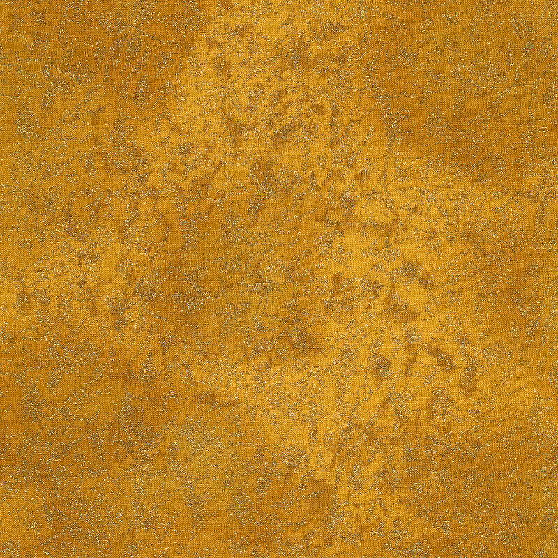 Tonal golden yellow features mottled design with metallic glitter accents