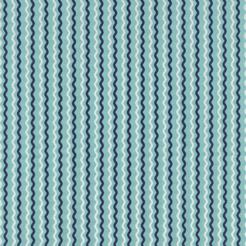 Blue and white wavy stripes on aqua | Shabby Fabrics