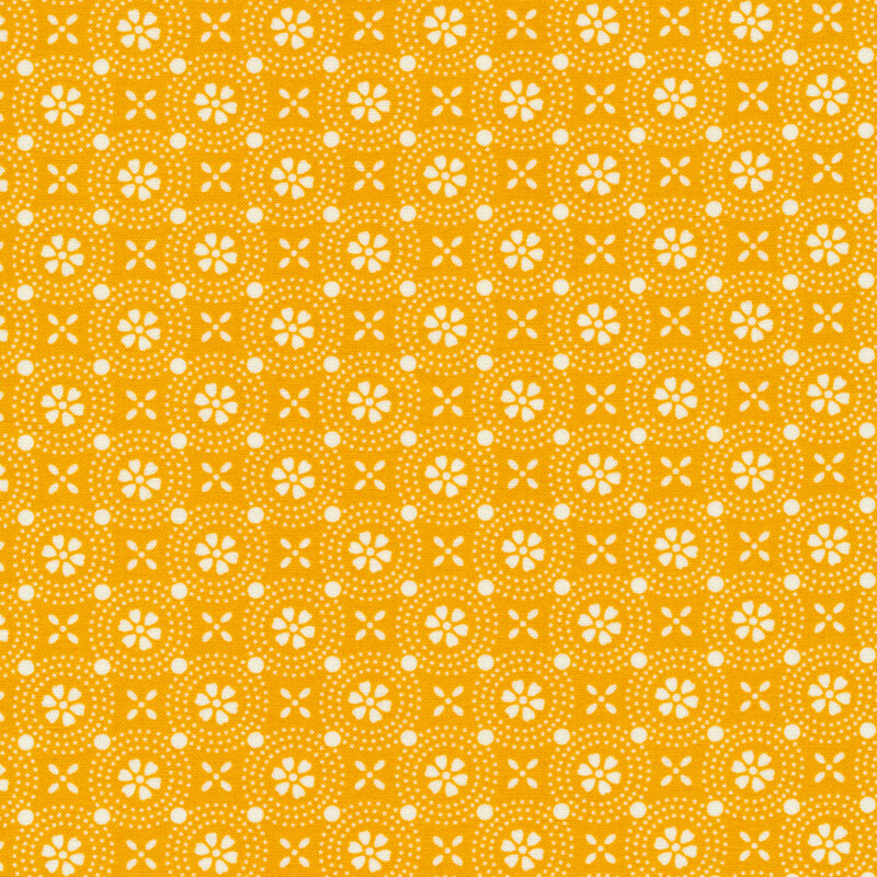 White and yellow floral medallion fabric | Shabby Fabrics