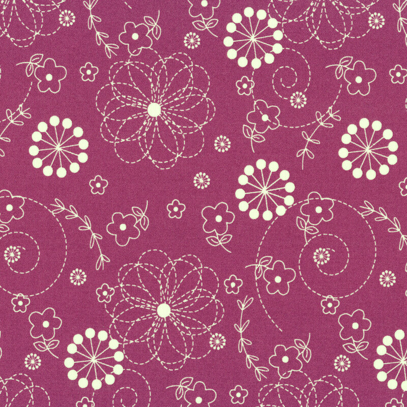 cream flowers on purple | Shabby Fabrics