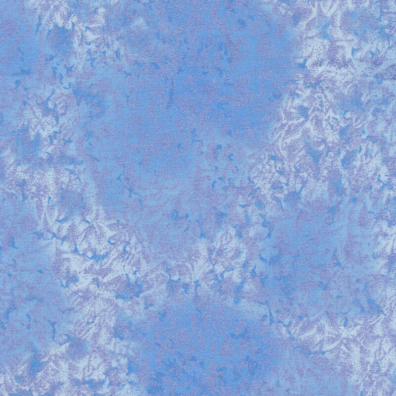 Tonal blue fabric features mottled design with metallic frost accents