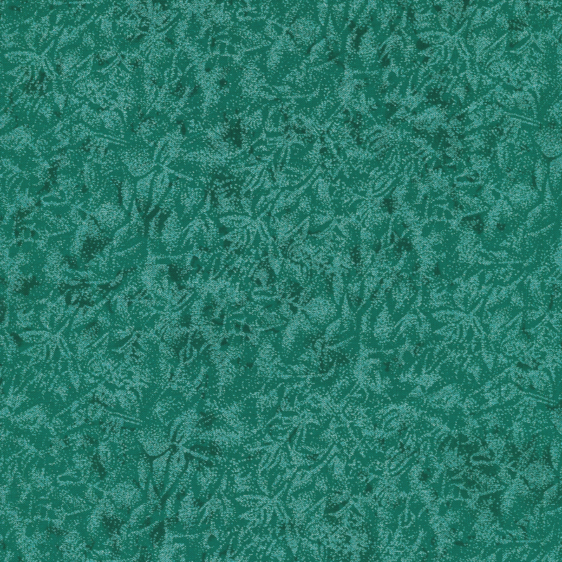 Tonal teal fabric features mottled design with metallic frost accents