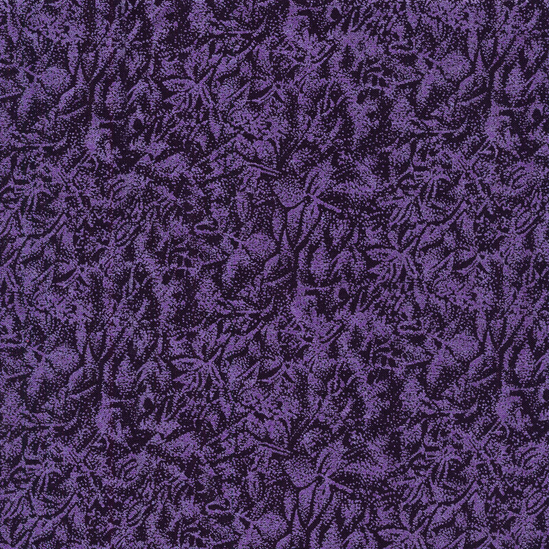 Tonal dark purple fabric features mottled design with metallic frost accents