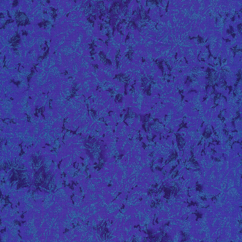 Tonal dark blue fabric features mottled design with metallic frost accents