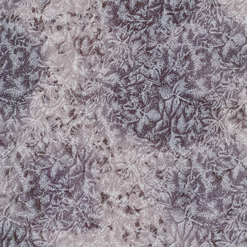 Tonal dark gray fabric features mottled design with metallic frost accents