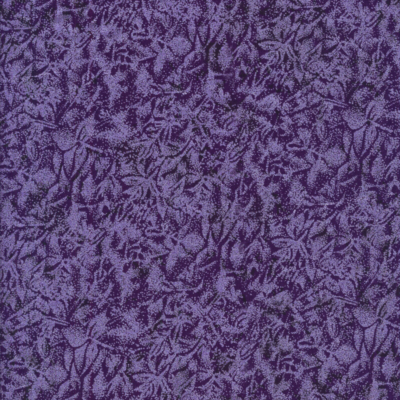 Tonal dark purple fabric features mottled design with metallic frost accents