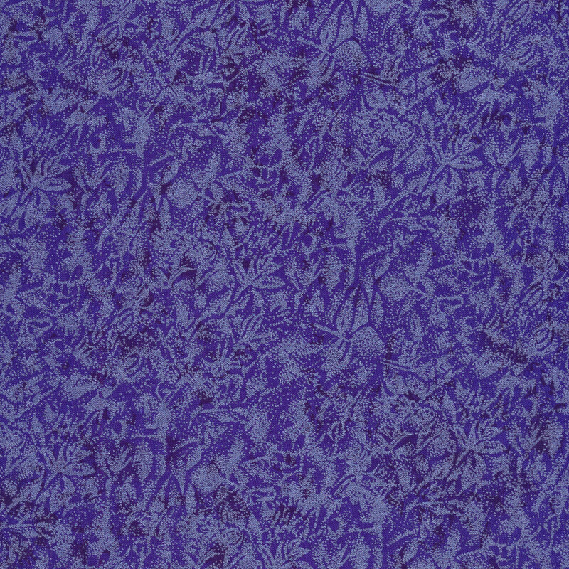 Tonal midnight blue fabric features mottled design with metallic frost accents