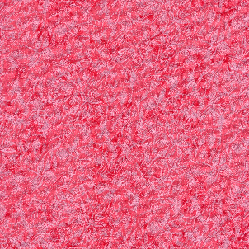 Tonal bright pink fabric features mottled design with metallic frost accents