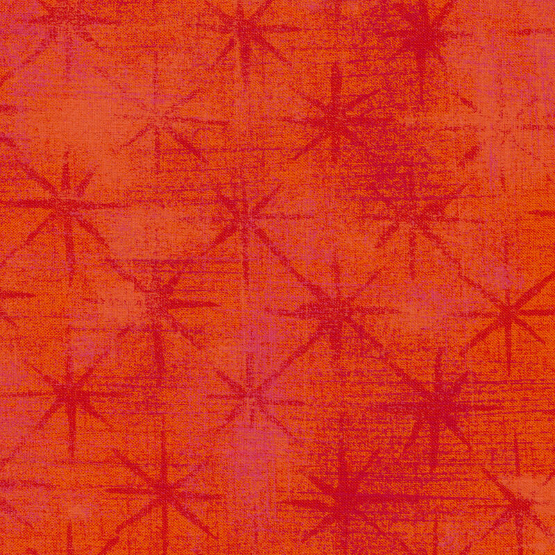 Orange textured grunge fabric with dark orange stars | Shabby Fabrics
