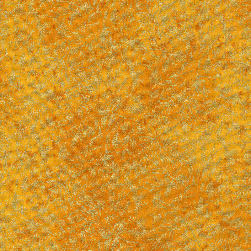 Tonal dark yellow fabric features mottled design with metallic frost accents