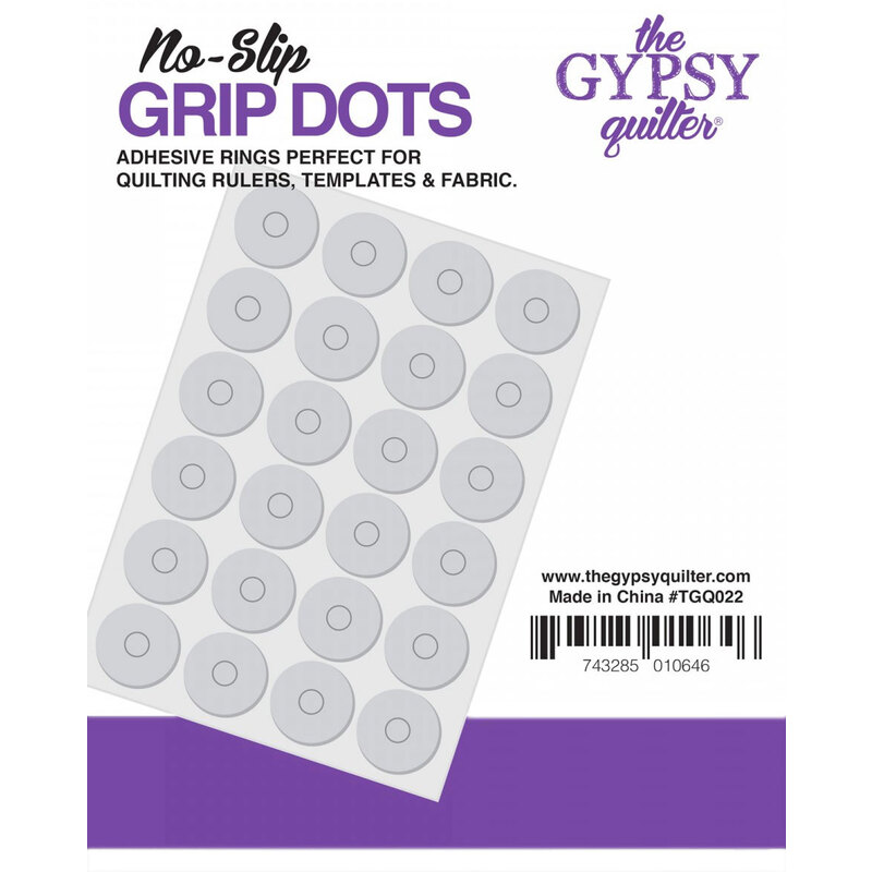 A pack of 24 circular no-slip grip dots in The Gypsy Quilter packaging