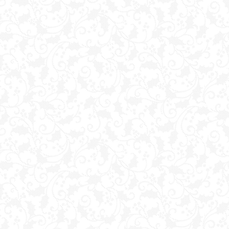 Fabric features tonal white holly and vines design | Shabby Fabrics