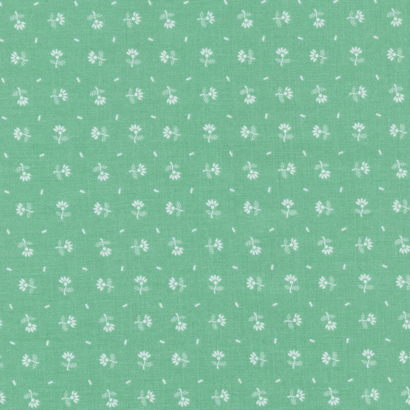 Small white ditsy flowers on an aqua background | Shabby Fabrics