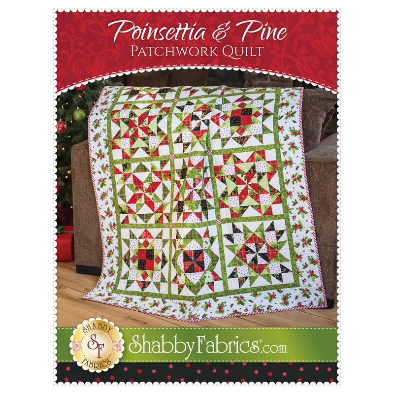 The front of the Poinsettia & Pine Patchwork Quilt pattern by Shabby Fabrics