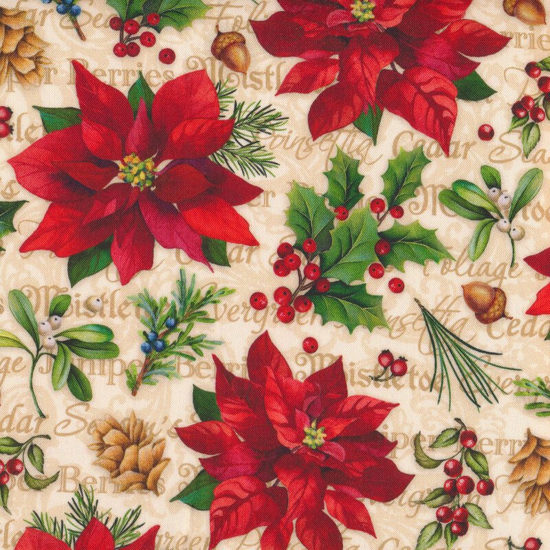 Poinsettias all over cream | Shabby Fabrics