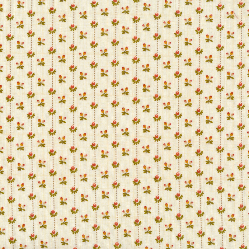 Dotted stripes with flower buds all around on a cream background