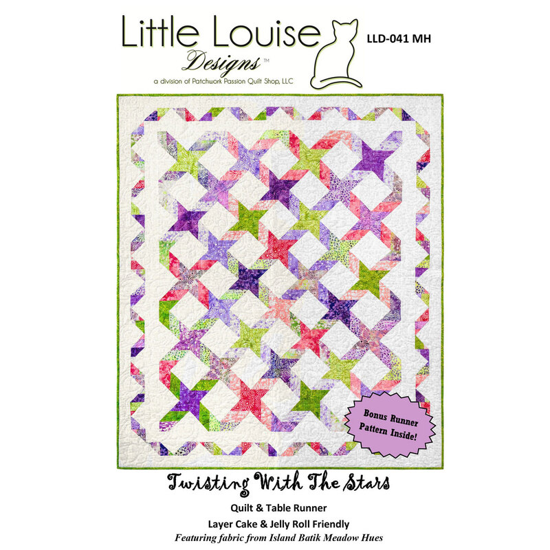 Pattern cover for Twisting With The Stars, featuring a colorful quilt and table runner design.