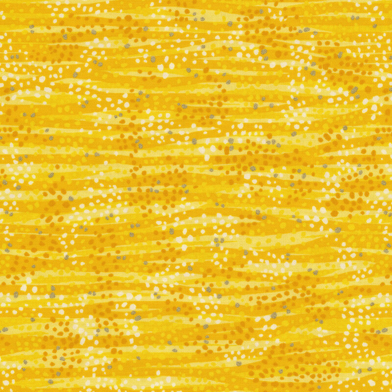 Tonal yellow fabric features waves and dots design with metallic accents | Shabby Fabrics