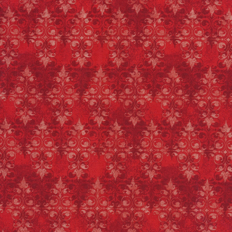 Tonal swirls and scrolls on red | Shabby Fabrics